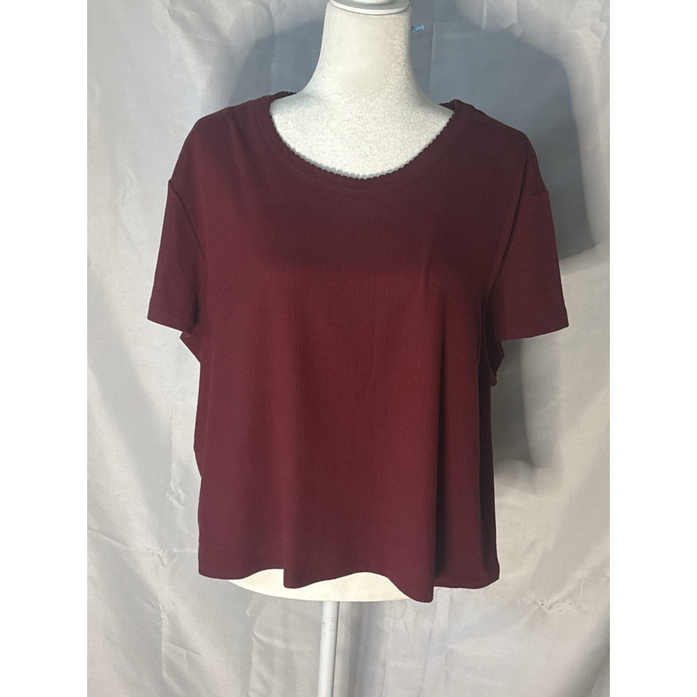 Auden Women’s XL Burgundy Pointelle Knit Pajama Short Sleeve Sleep Shirt Soft